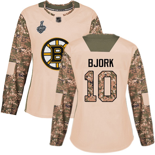 Adidas Bruins #10 Anders Bjork Camo Authentic 2017 Veterans Day Stanley Cup Final Bound Women's Stitched NHL Jersey